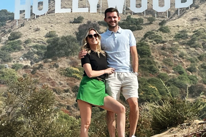 Couple from Belgium visiting the Hollywood Sign with Guideline Tours