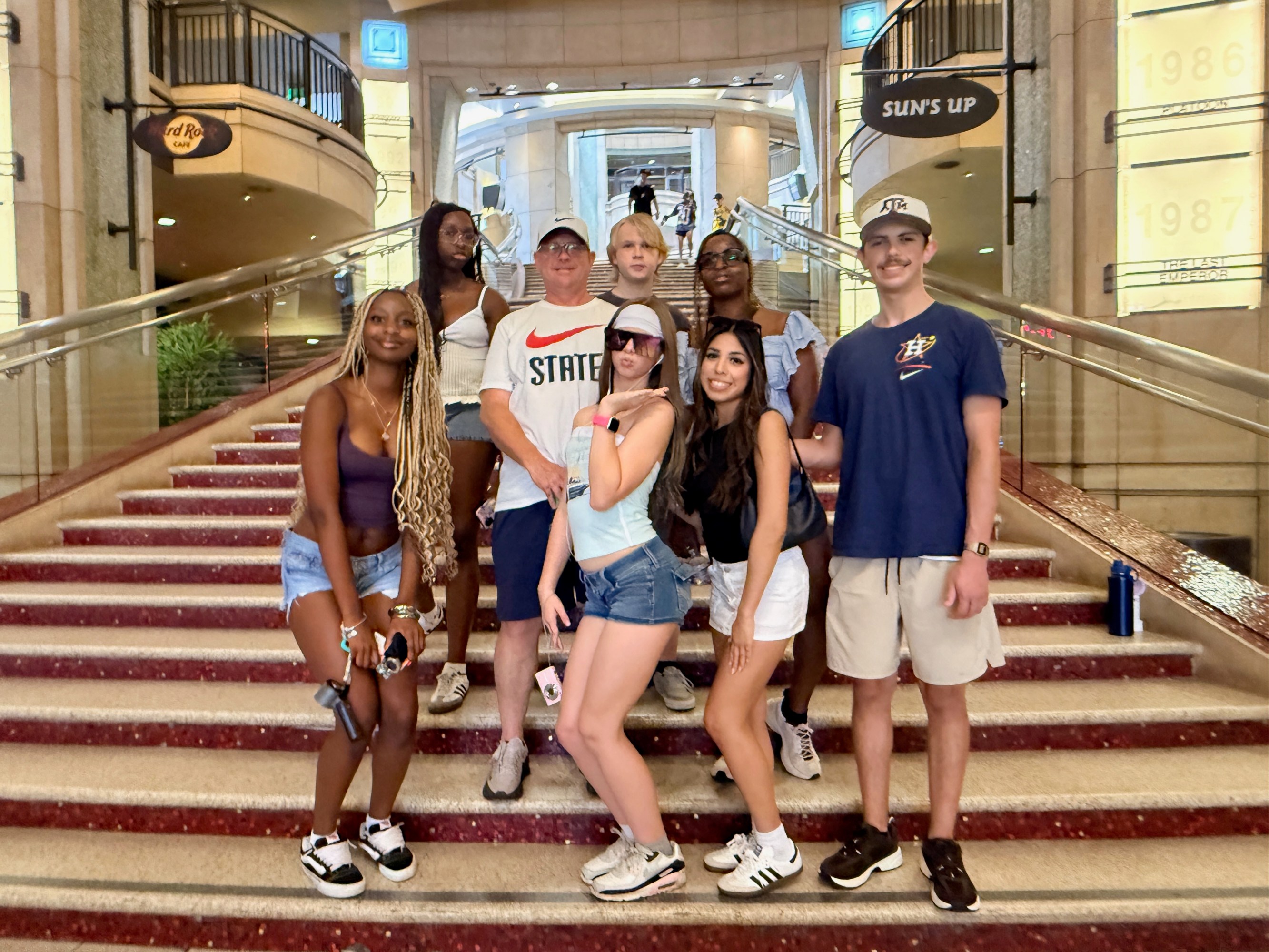Family of eight on the Dolby Theater steps in Hollywood, home of the Academy Awards